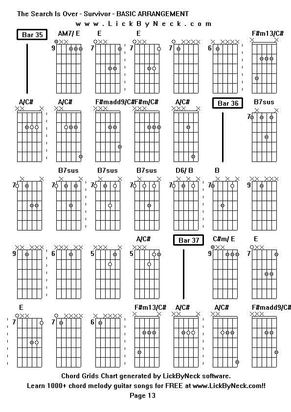 Chord Grids Chart of chord melody fingerstyle guitar song-The Search Is Over - Survivor - BASIC ARRANGEMENT,generated by LickByNeck software.